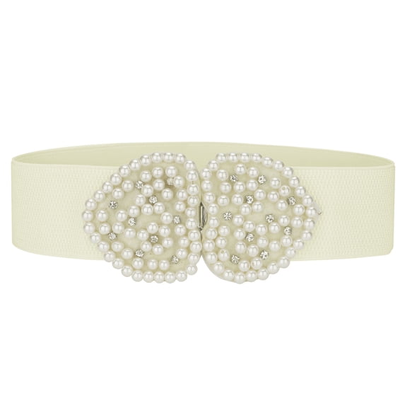 INSPIRE CHIC Heart Shape Design Faux Pearl Rhinestone Decor Waist Belts for Women One Size White