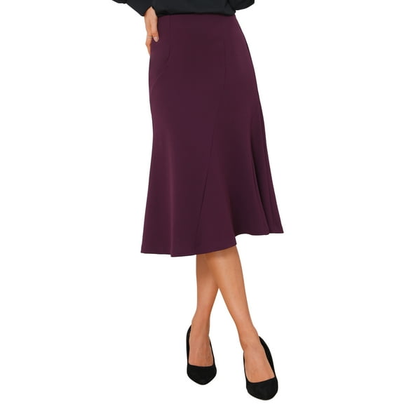 INSPIRE CHIC High Waisted Flared Skirts for Women's 1950s Solid Color Business Casual Midi Skirt M Dark Purple