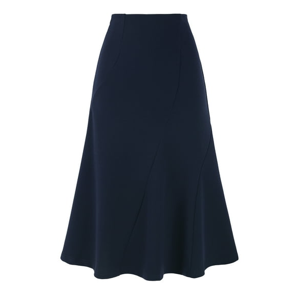 INSPIRE CHIC High Waisted Flared Skirts for Women's 1950s Solid Color Business Casual Midi Skirt XS Navy Blue