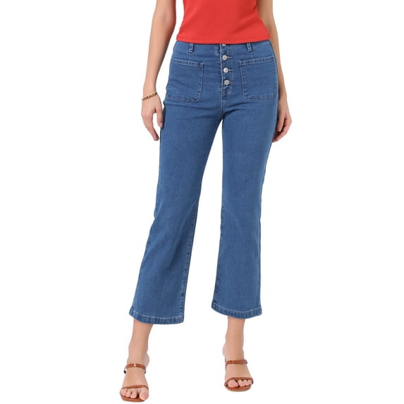 INSPIRE CHIC High Waisted Jeans for Women Stretchy Straight Leg Buttoned Denim Pants with Pockets XS Blue