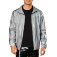 thumbnail image 1 of INSPIRE CHIC Holographic Jacket for Men's Metallic Long Sleeve Stand Collar Party Disco Shiny Jackets 2XL Silver, 1 of 5