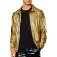 thumbnail image 1 of INSPIRE CHIC Holographic Jacket for Men's Metallic Long Sleeve Stand Collar Party Disco Shiny Jackets M Golden, 1 of 5