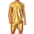 thumbnail image 1 of INSPIRE CHIC Holographic Tank Top and Shorts Set for Men's Party Disco Metallic 2 Pieces Outfits L Golden, 1 of 5
