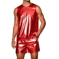 thumbnail image 1 of INSPIRE CHIC Holographic Tank Top and Shorts Set for Men's Party Disco Metallic 2 Pieces Outfits L Red, 1 of 5