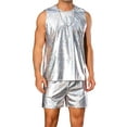 thumbnail image 1 of INSPIRE CHIC Holographic Tank Top and Shorts Set for Men's Party Disco Metallic 2 Pieces Outfits XL Silver, 1 of 5