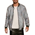 thumbnail image 1 of INSPIRE CHIC Holographic Varsity Jackets for Men's Full Zip Up Party Shiny Metallic Bomber Jackets 2XL Silver, 1 of 6