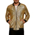 thumbnail image 1 of INSPIRE CHIC Holographic Varsity Jackets for Men's Full Zip Up Party Shiny Metallic Bomber Jackets M Golden, 1 of 6