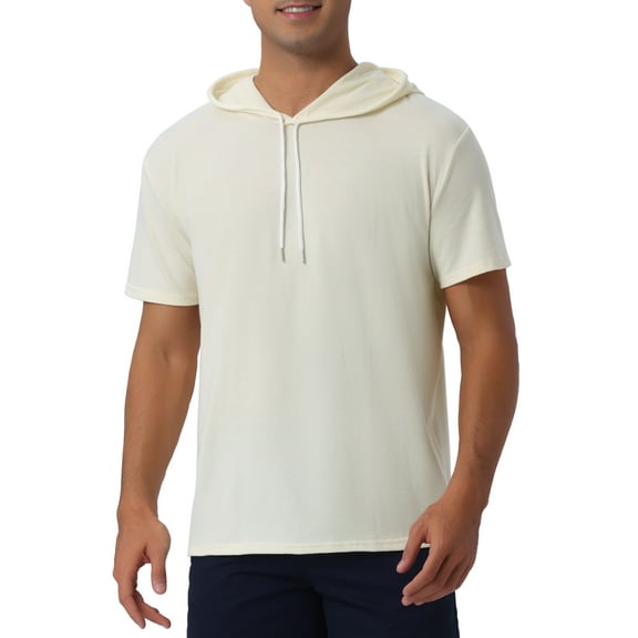 INSPIRE CHIC Hoodie t Shirt for Men's Hoodies Short Sleeve Athletic Workout Pullover Drawstring Hooded T-Shirts L Beige