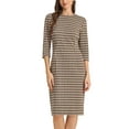 thumbnail image 1 of INSPIRE CHIC Houndstooth Dress for Women's 3/4 Sleeve Elegant Cinched Waist Bodycon Dress S Brown, 1 of 5