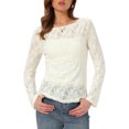 thumbnail image 1 of INSPIRE CHIC Jacquard Blouse for Women's Boat Neck Long Sleeve Fall Sheer Knit Top L Beige, 1 of 5