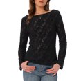 thumbnail image 1 of INSPIRE CHIC Jacquard Blouse for Women's Boat Neck Long Sleeve Fall Sheer Knit Top S Black, 1 of 5