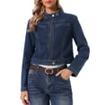 thumbnail image 1 of INSPIRE CHIC Jean Jackets for Women Zip Up Stand Collar Long Sleeve Motorcycle Denim Jacket XL Retro Blue, 1 of 6