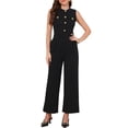 thumbnail image 1 of INSPIRE CHIC Jumpsuit for Women Crew Neck Sleeveless Button Down Wide Leg Work Business Casual Rompers XS Black, 1 of 6