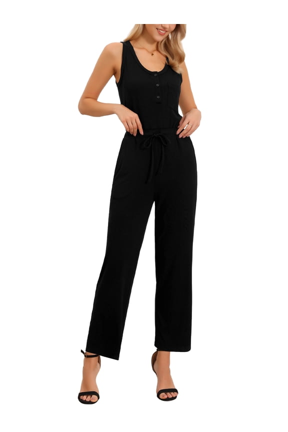 Jumpsuits for Women Dressy Casual Jumpsuit Sleeveless Crew Neck Knit Wide Leg Rompers Jumpers Summer Outfits S Black