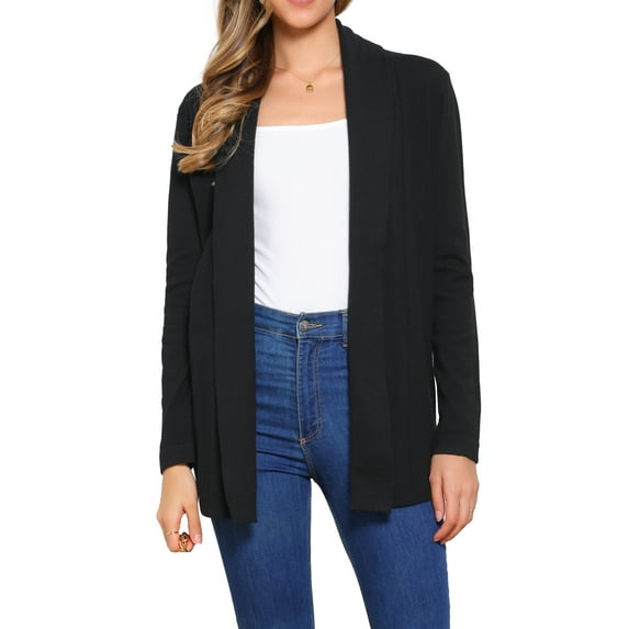 INSPIRE CHIC Knit Cardigan for Women's Open Front Long Sleeve Lightweight Stretch Sweater Outwear Casual Cardigans L Black