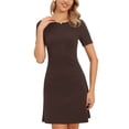 thumbnail image 1 of INSPIRE CHIC Knit Dress for Women Solid Color Crew Neck Short Sleeves Slim Fit Summer Mini Dresses L Dark Brown, 1 of 6