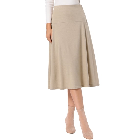 Knit Midi Skirt for Women's Elastic Waist Casual A-Line Skirt with Flowy Design and Comfortable Fit XS Brown Khaki