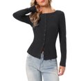 thumbnail image 1 of INSPIRE CHIC Knit Top for Women's Long Sleeve Button Fitted Solid Casual Blouse M Grey, 1 of 6