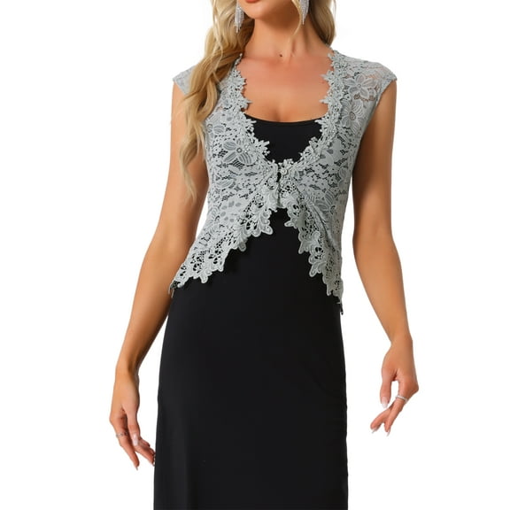 INSPIRE CHIC Lace Cap Sleeves Cardigan for Women's Floral Evening Wedding Elegant Shrug S Grey
