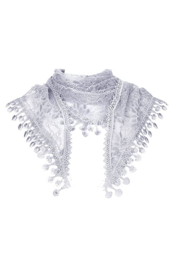 Lace Floral Mantilla Scarves, Crochet Tassel Triangle Shawl, Cathedral Chapel Church Head Covering Mass Bridal Veils 55.1x17.7" Gray