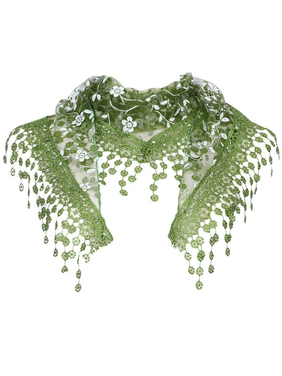 Sparkling Rhinestone Lace Mantilla Veil Elegant Triangle Head Scarf for Church & Wedding 51.2"x15.7" Green