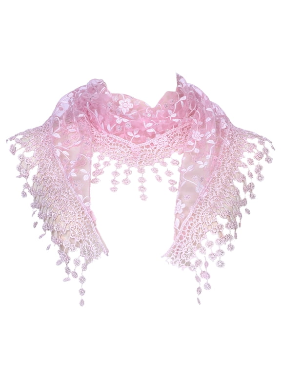 Halloween Sparkling Rhinestone Lace Mantilla Veil Elegant Triangle Head Scarf for Church & Wedding 51.2"x15.7" Light Pink