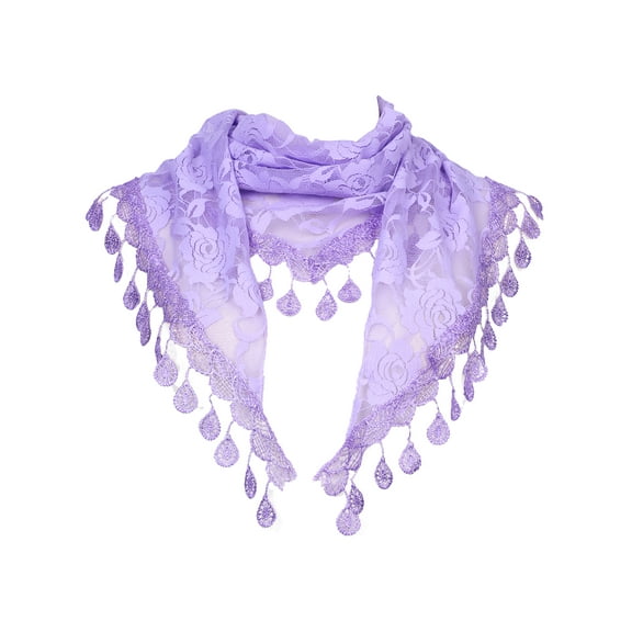 INSPIRE CHIC Lace Rose Floral Mantilla Scarves, Tassel Mesh Triangle Shawl, Chapel Head Covering Mass Bridal Veils 55.1x18.9" Light Purple