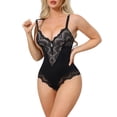 thumbnail image 1 of INSPIRE CHIC Lace Shapewear Bodysuit for Women V Neck Push Up Camisole Shapewear Tummy Control Thong Leotard S Black, 1 of 5