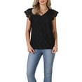 thumbnail image 1 of INSPIRE CHIC Lace Tank Top for Women's Hollow-Out Summer Cap Sleeve V Neck Top S Black, 1 of 6