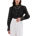 thumbnail image 1 of INSPIRE CHIC Lace Trim Top for Women's Elegant Stand Collar Victorian Long Sleeve Button Down Blouse 2XL Black, 1 of 6