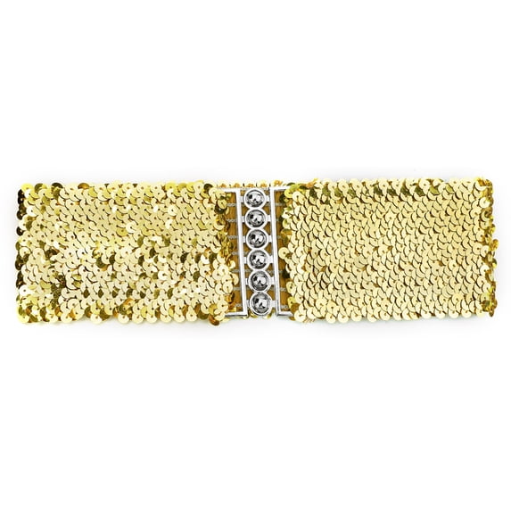 INSPIRE CHIC Ladies Sequins Decor Metal Interlocking Buckles Elastic Waist Belt One Size Gold