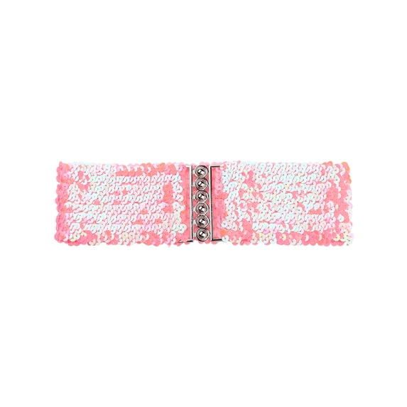 INSPIRE CHIC Ladies Sequins Decor Metal Interlocking Buckles Elastic Waist Belt One Size Pink