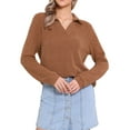 thumbnail image 1 of INSPIRE CHIC Lapel Collar Polo Sweater for Women's Casual V Neck Long Sleeve Pullover Knitted Tops XS Brick Red, 1 of 5