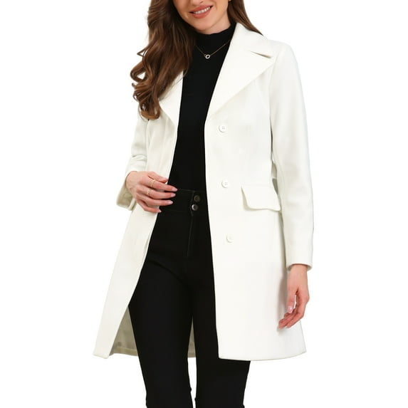 INSPIRE CHIC Lapel Collared Belted Coat for Women's Open Front Long Sleeve Overcoat S White