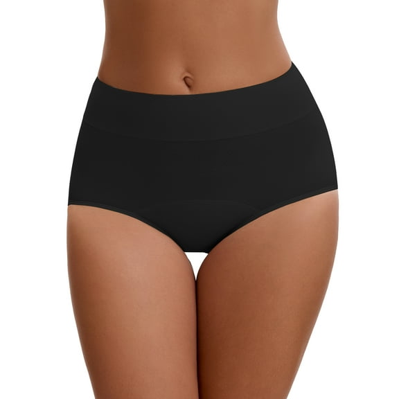 INSPIRE CHIC Leak Proof Briefs for Women's Cotton High Waist Elastic Waistband Full Coverage Tummy Control Underwear L Black