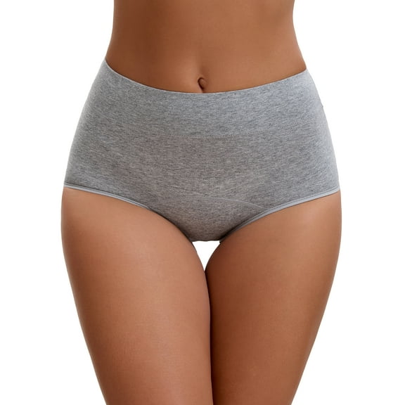 INSPIRE CHIC Leak Proof Briefs for Women's Cotton High Waist Elastic Waistband Full Coverage Tummy Control Underwear L Gray