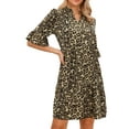 thumbnail image 1 of INSPIRE CHIC Leopard Print Dress for Womens Notch Neck Short Sleeve Ruffle Hem Tunic Dresses XS Brown, 1 of 6