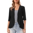 thumbnail image 1 of INSPIRE CHIC Lightweight Cardigan for Women Summer 3/4 Sleeve Open Front Netted Knit Ruffle Cardigans Cover Ups XS Black, 1 of 6