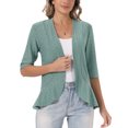 thumbnail image 1 of INSPIRE CHIC Lightweight Cardigan for Women Summer 3/4 Sleeve Open Front Netted Knit Ruffle Cardigans Cover Ups XS Green, 1 of 6