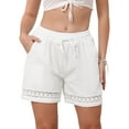 thumbnail image 1 of INSPIRE CHIC Line Shorts for Women's Casual Summer Elastic High Waisted Drawstring Wide Leg Shorts with Pockets XS White, 1 of 6