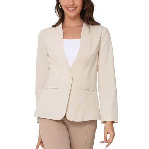 INSPIRE CHIC Women's Linen Blazers Solid Color One Button Long Sleeve Wear-to-Work Blazers L Apricot