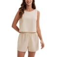 thumbnail image 1 of ATHLECHIC Linen Short Sets for Women Sleeveless Tank Top High Waisted Shorts with Pockets Lounge Sets Summer Outfits S Khaki, 1 of 5