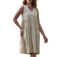 thumbnail image 1 of INSPIRE CHIC Linen Sleeveless Dress for Women's Summer V Neck Button Down Pleated Midi Dresses S Beige, 1 of 6