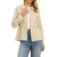 thumbnail image 1 of INSPIRE CHIC Linen Utility Jacket for Women Button Down Drawstring Waist Lapel Lightweight Spring Jackets XS Khaki, 1 of 6