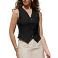 thumbnail image 1 of INSPIRE CHIC Linen Vest for Women Sleeveless Button Down V Neck Lightweight Casual Waistcoat Vests L Black, 1 of 6