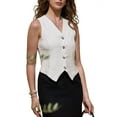 thumbnail image 1 of INSPIRE CHIC Linen Vest for Women Sleeveless Button Down V Neck Lightweight Casual Waistcoat Vests XS White, 1 of 6