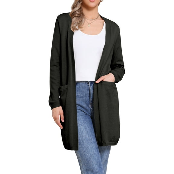 INSPIRE CHIC Long Cardigan Sweater for Women's Long Sleeve Open Front Lightweight Knit Cardigans S Black