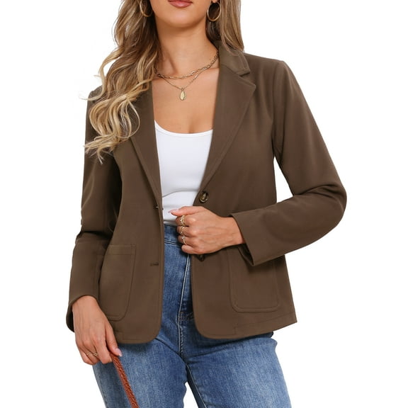 INSPIRE CHIC Long Sleeve Blazer for Women's Notched Lapel Vintage Work Office Suit Jackets with Pocket XS Brown