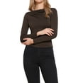 thumbnail image 1 of INSPIRE CHIC Long Sleeve Fitted Top for Women's Boat Neck Ruched Front Casual Basic Slim Shirt Tops XS Coffee Brown, 1 of 6