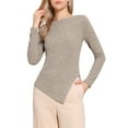 thumbnail image 1 of INSPIRE CHIC Long Sleeve Knit Top for Women's Boat Neck Fall Winter Irregular Hem Long Sleeve Casual Pullover Shirt S Khaki, 1 of 6